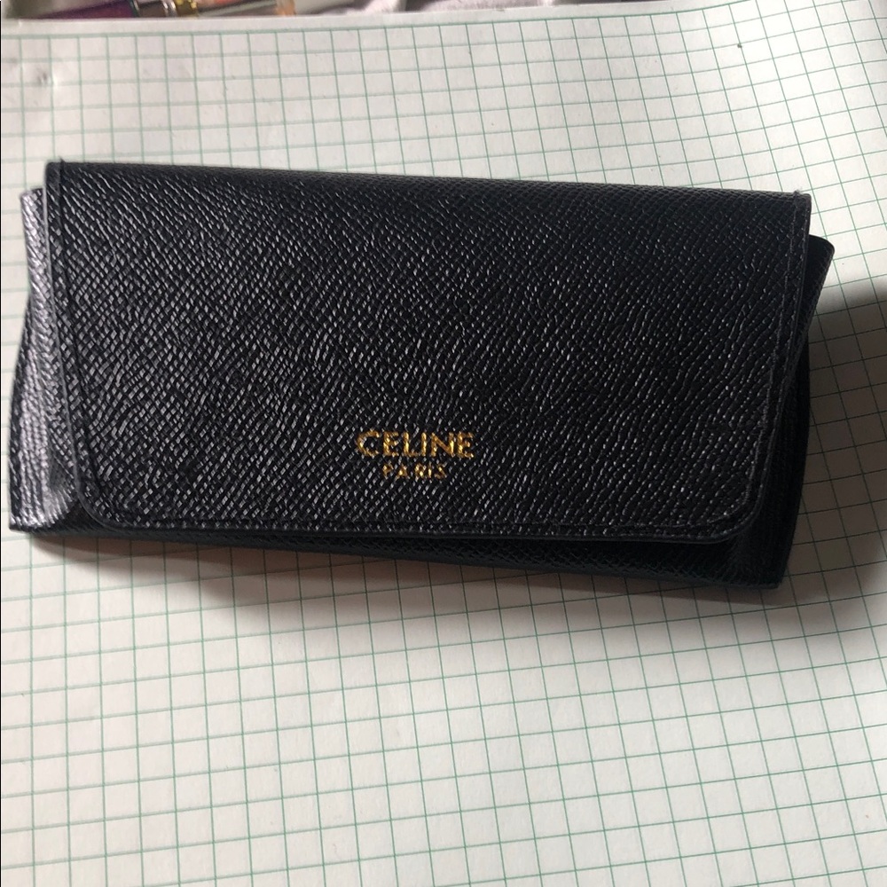 Celine Black Leather Continental glasss case - Celine